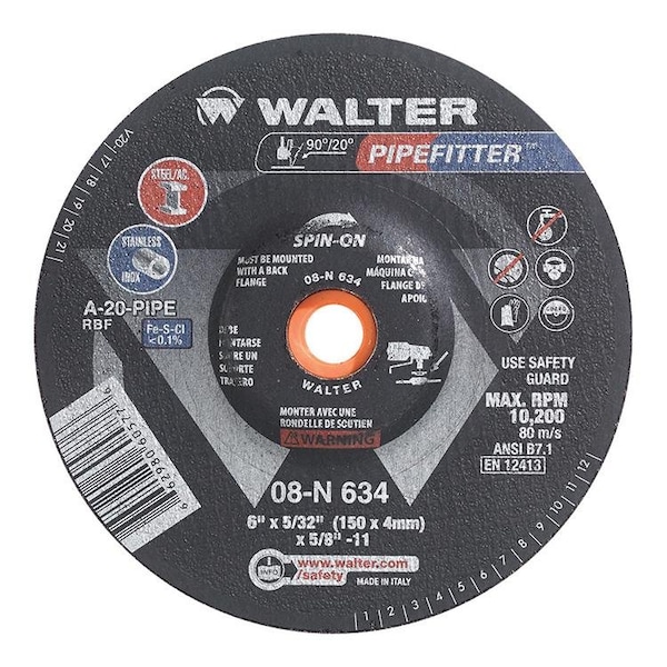 Walter Surface Technologies Type 27S, 6 in Dia, 5/32 in Thick, 5/8 in-11 Arbor Hole Size 08N634 - main